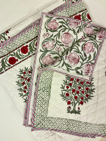 Pomegranate Garden Reversible Quilted Bedcover