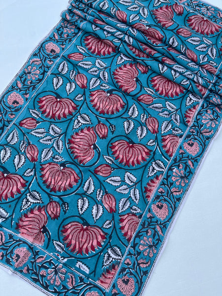 Turquoise Lotuses Table Runner