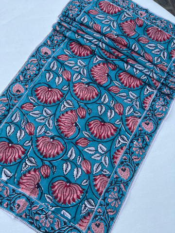 Turquoise Lotuses Table Runner