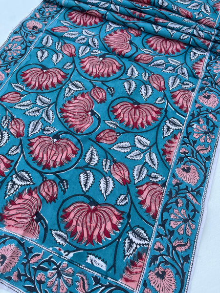 Turquoise Lotuses Table Runner