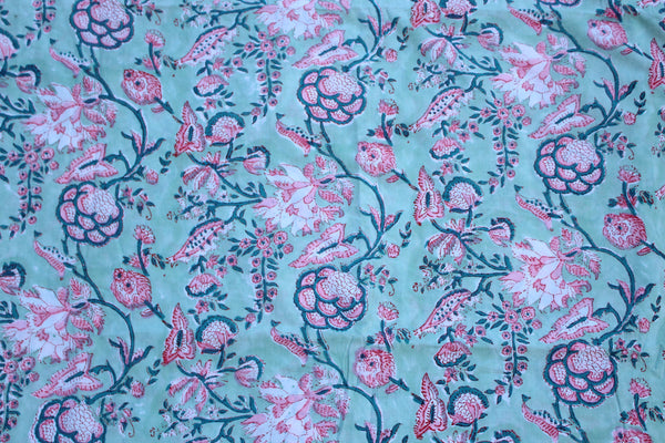 Mint Mughal Garden Fabric