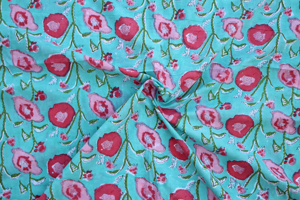 Robin Egg Poppies Fabric