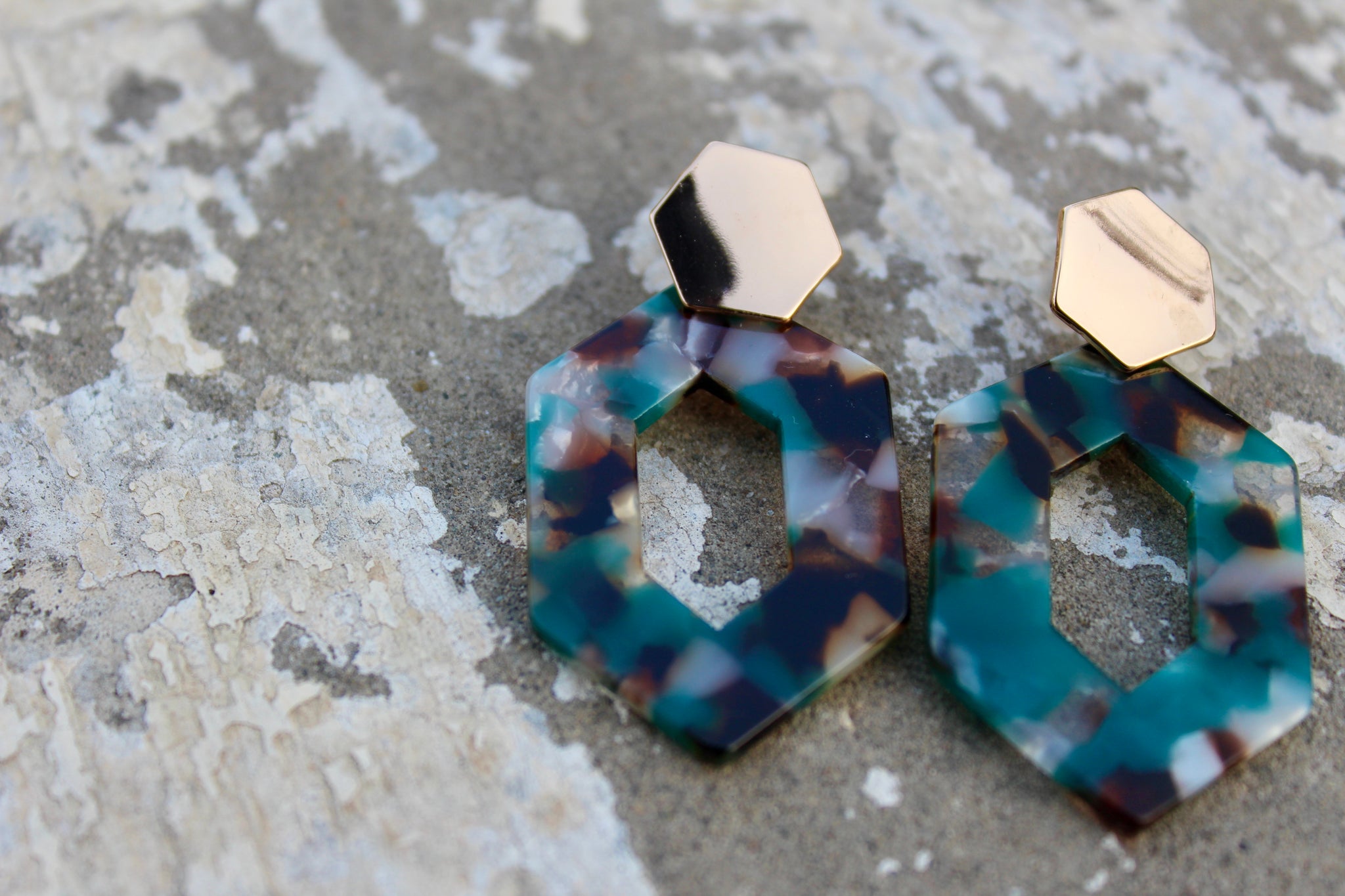 Hexagon Marble Resin Earrings