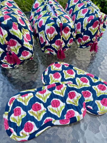 Navy Peonies Eye Mask