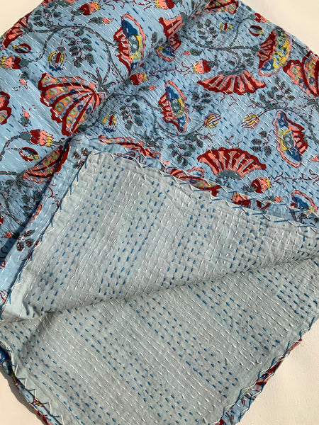 Blue Grey Lotus Kantha