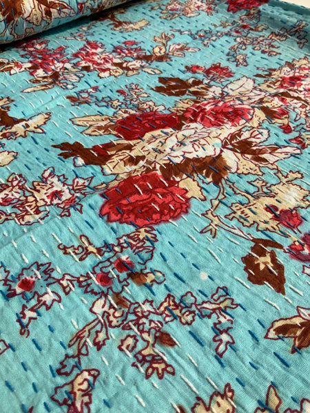 Turquoise Roses Kantha