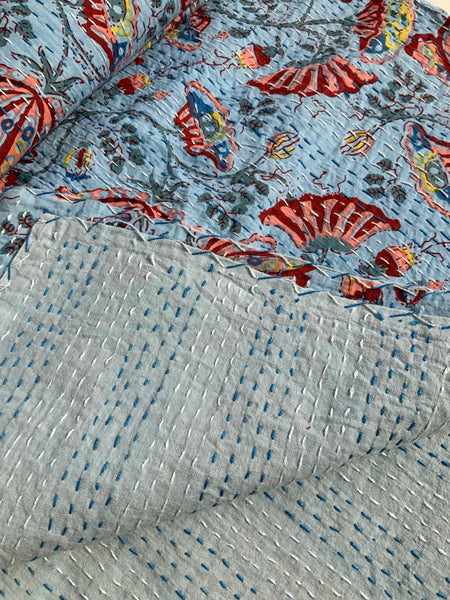 Blue Grey Lotus Kantha