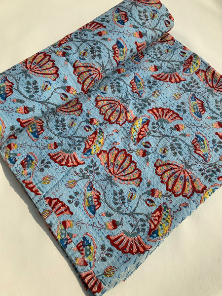 Blue Grey Lotus Kantha